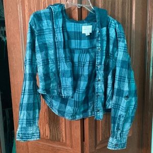 American Eagle Cropped Blue Plaid Jacket